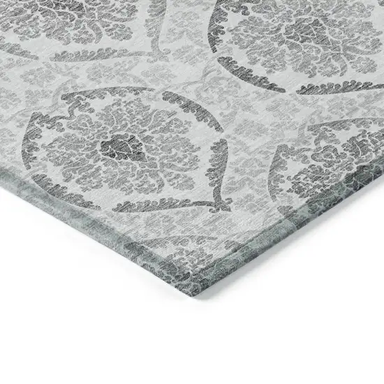 Silver Gray And Charcoal Medallion Washable Indoor Outdoor Area Rug Photo 5