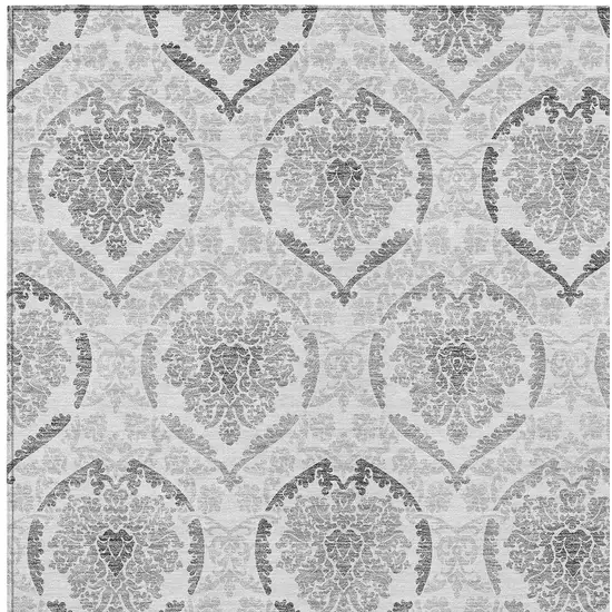 Silver Gray And Charcoal Medallion Washable Indoor Outdoor Area Rug Photo 6