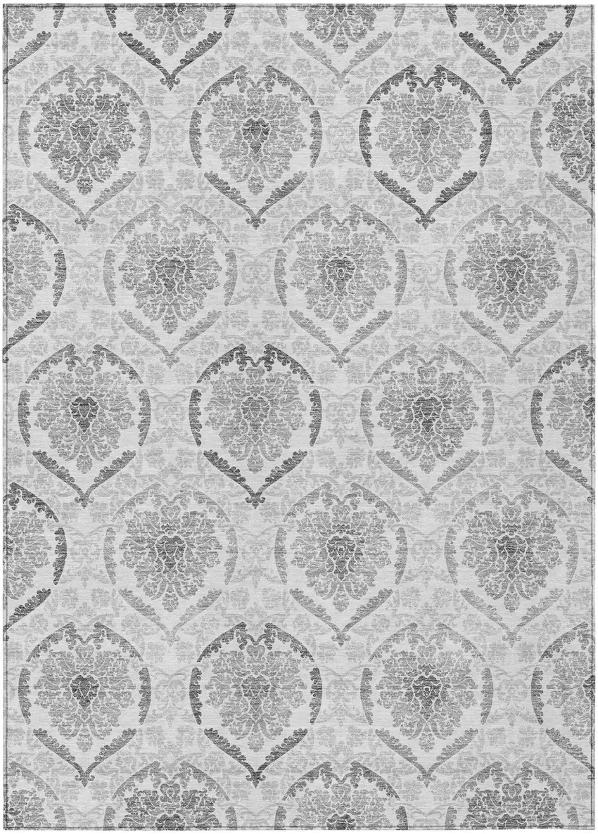 Silver Gray And Charcoal Medallion Washable Indoor Outdoor Area Rug Photo 2