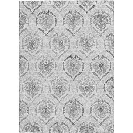 Silver Gray And Charcoal Medallion Washable Indoor Outdoor Area Rug Photo 7