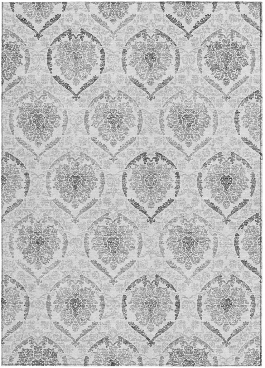 Silver Gray And Charcoal Medallion Washable Indoor Outdoor Area Rug Photo 7