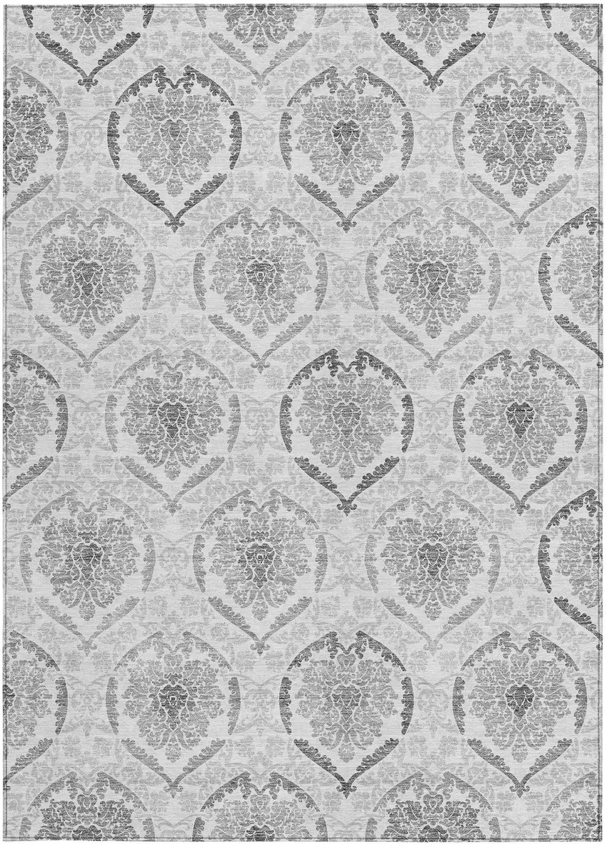Silver Gray And Charcoal Medallion Washable Indoor Outdoor Area Rug Photo 7