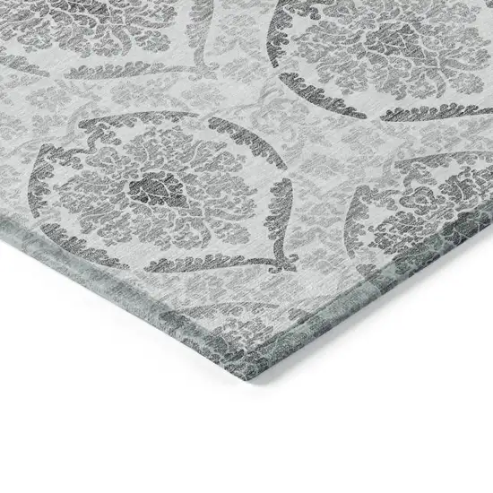 Silver Gray And Charcoal Medallion Washable Indoor Outdoor Area Rug Photo 5