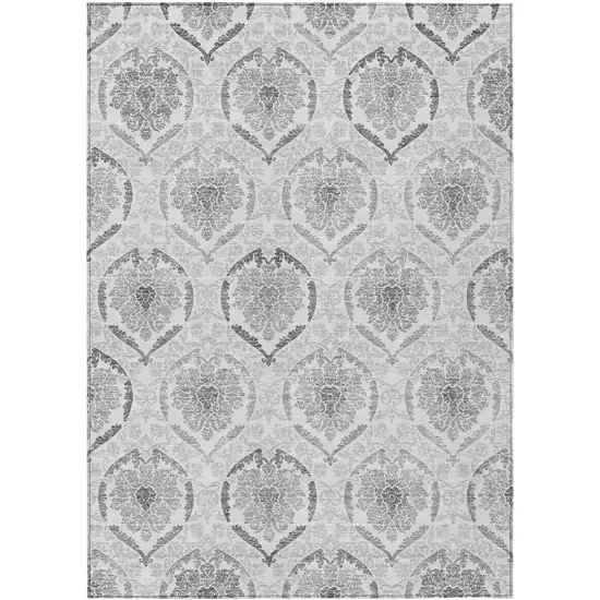 Silver Gray And Charcoal Medallion Washable Indoor Outdoor Area Rug Photo 2
