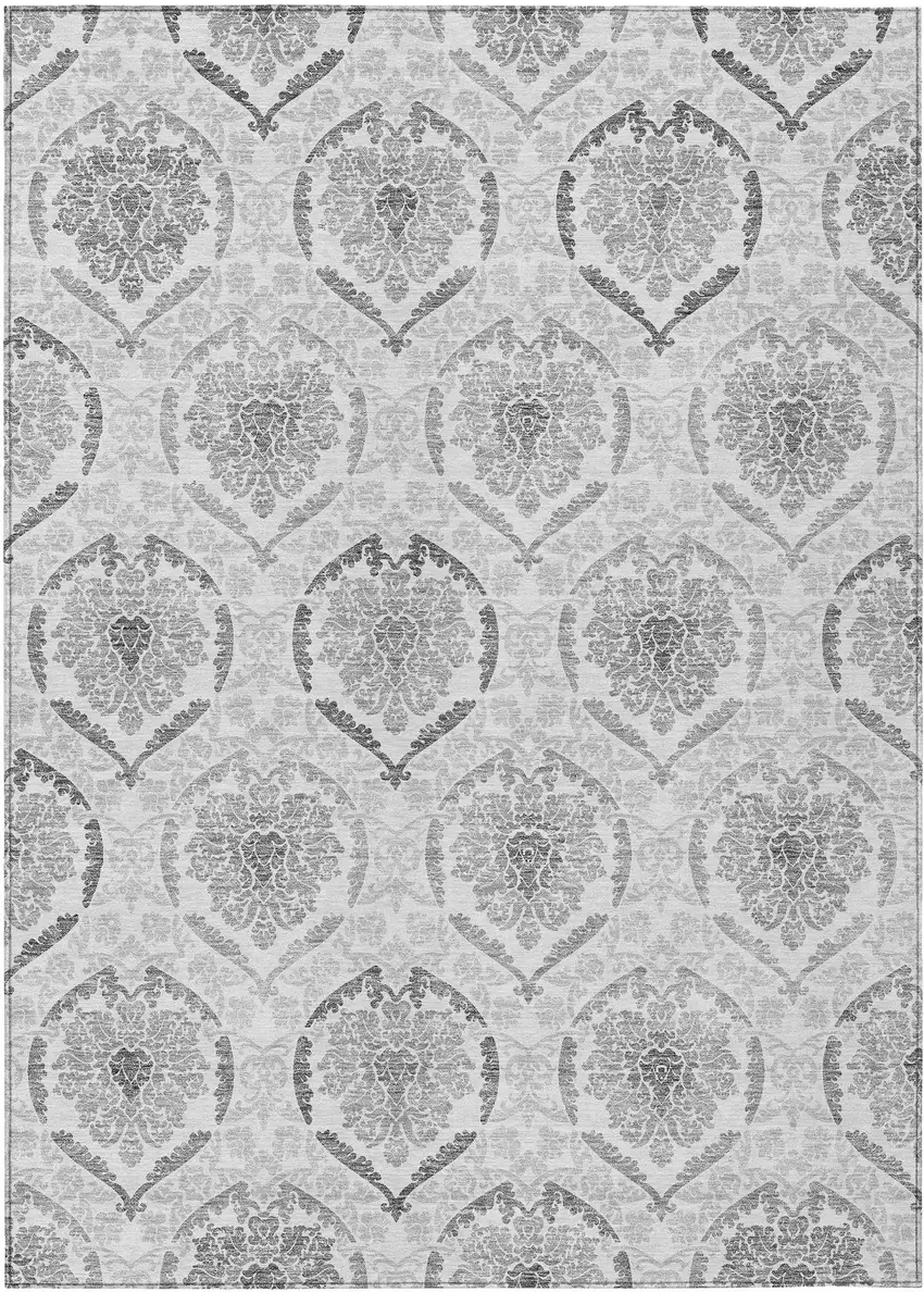 Silver Gray And Charcoal Medallion Washable Indoor Outdoor Area Rug Photo 2