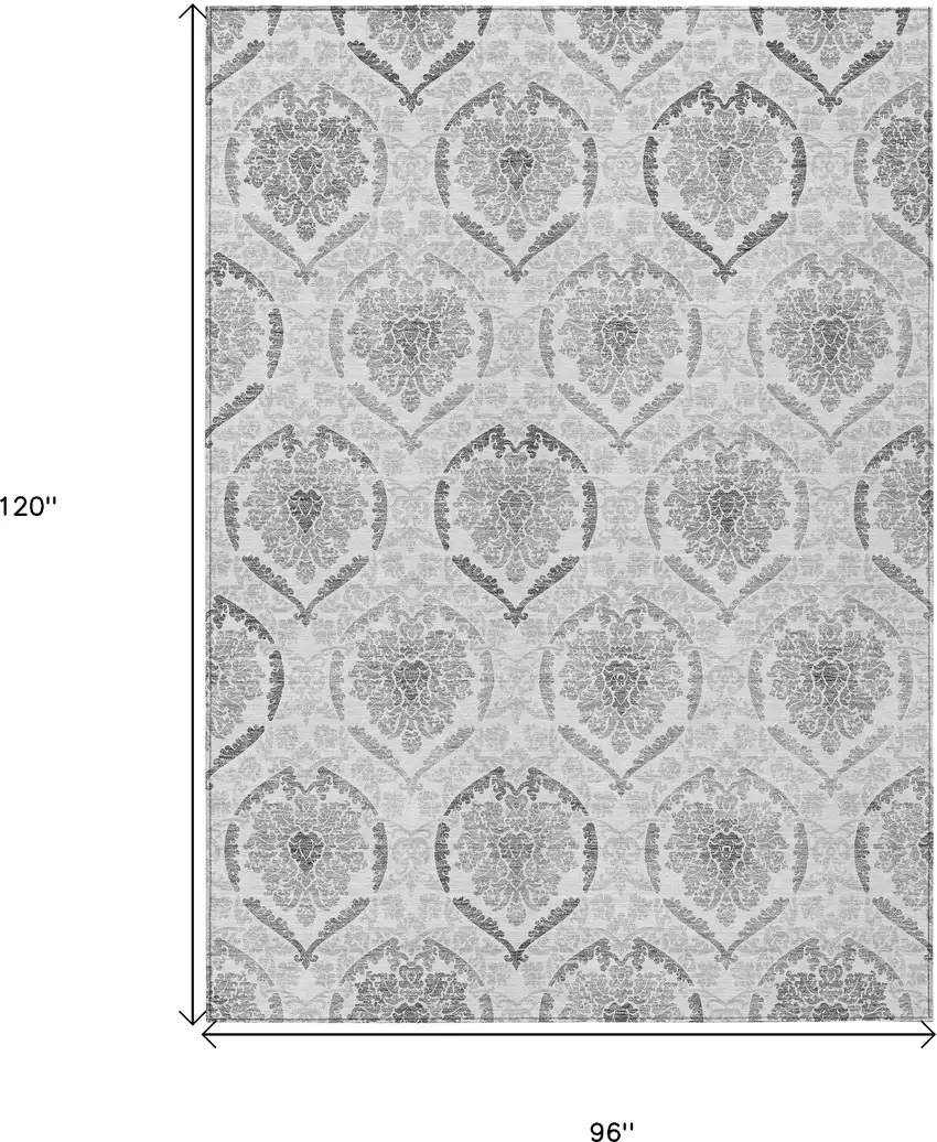 Silver Gray And Charcoal Medallion Washable Indoor Outdoor Area Rug Photo 3