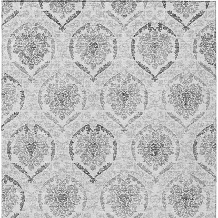 Silver Gray And Charcoal Medallion Washable Indoor Outdoor Area Rug Photo 7