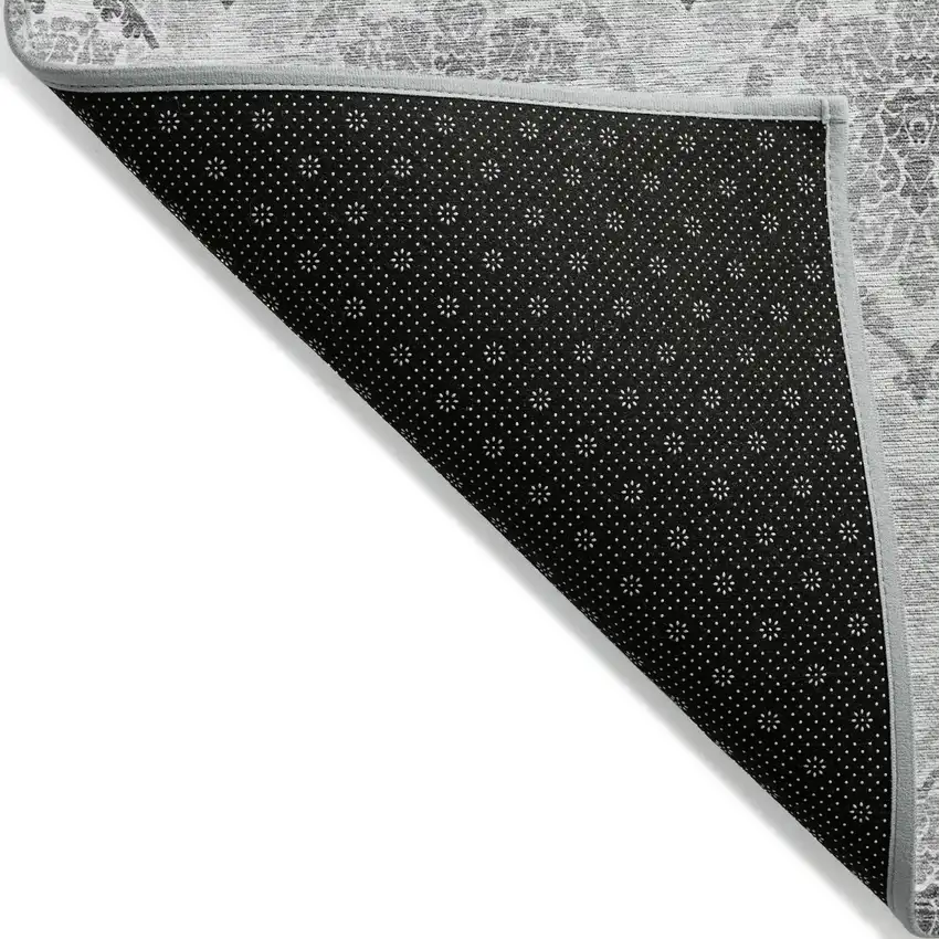 Silver Gray And Charcoal Medallion Washable Indoor Outdoor Area Rug Photo 4