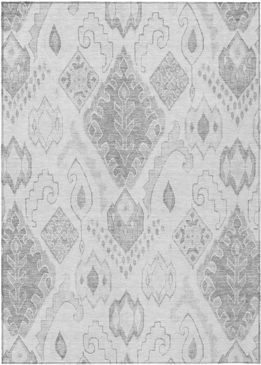 Silver Gray And Charcoal Moroccan Washable Indoor Outdoor Area Rug Photo 2
