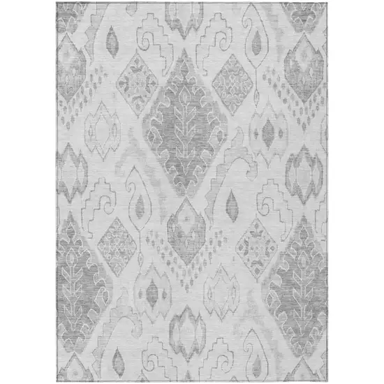 Silver Gray And Charcoal Moroccan Washable Indoor Outdoor Area Rug Photo 2