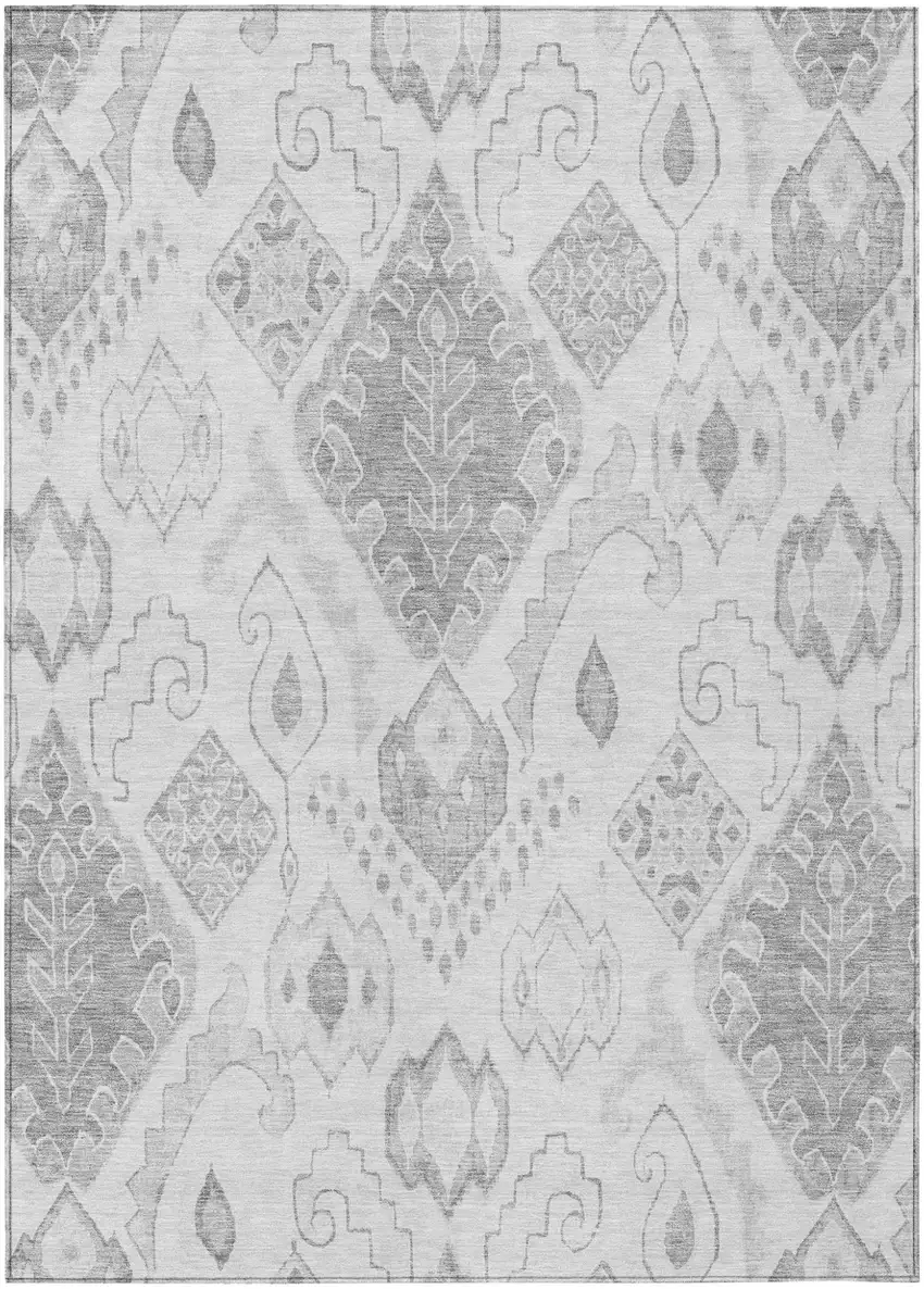 Silver Gray And Charcoal Moroccan Washable Indoor Outdoor Area Rug Photo 2