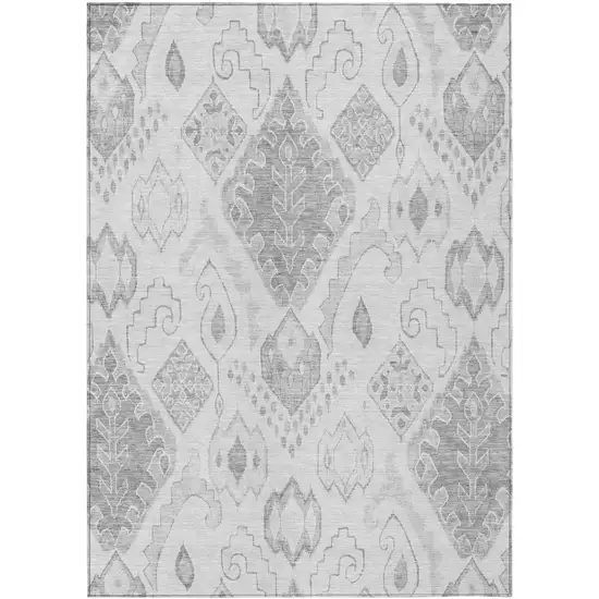 Silver Gray And Charcoal Moroccan Washable Indoor Outdoor Area Rug Photo 2