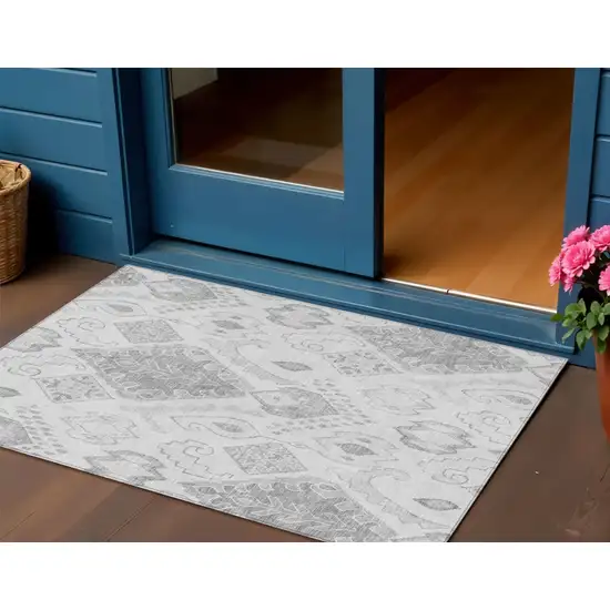 Silver Gray And Charcoal Moroccan Washable Indoor Outdoor Area Rug Photo 1