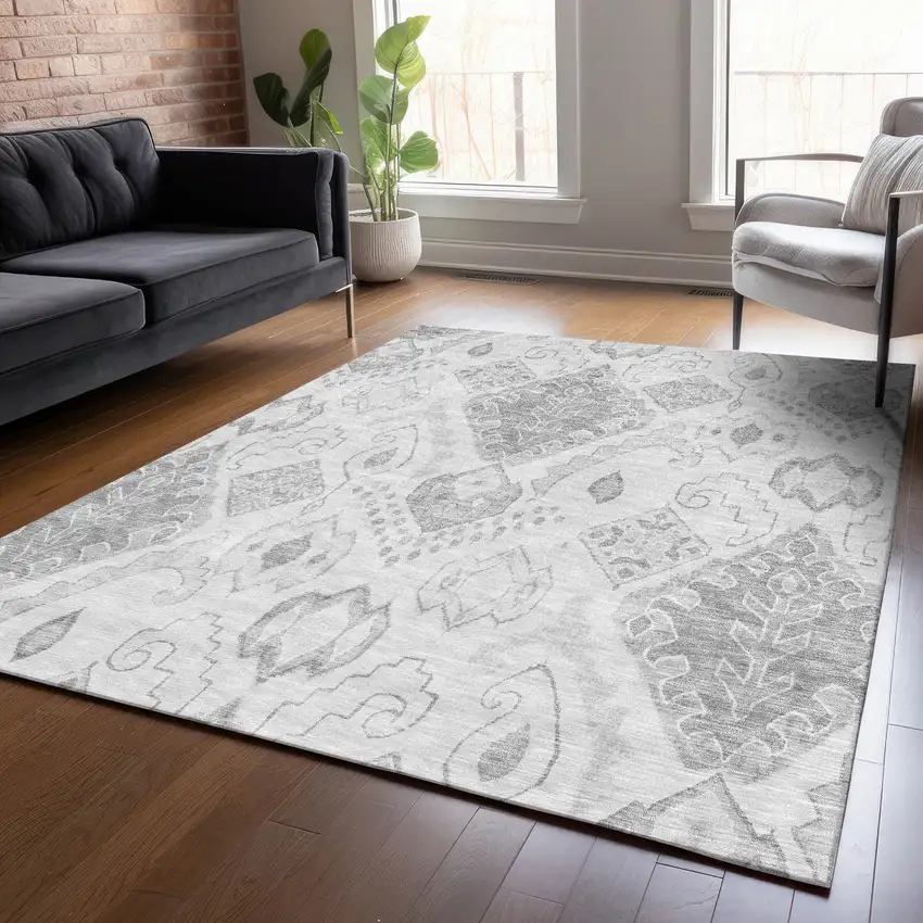 Silver Gray And Charcoal Moroccan Washable Indoor Outdoor Area Rug Photo 8