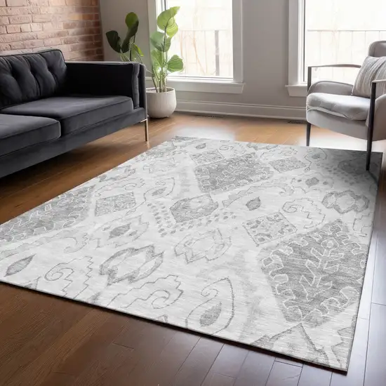 Silver Gray And Charcoal Moroccan Washable Indoor Outdoor Area Rug Photo 8