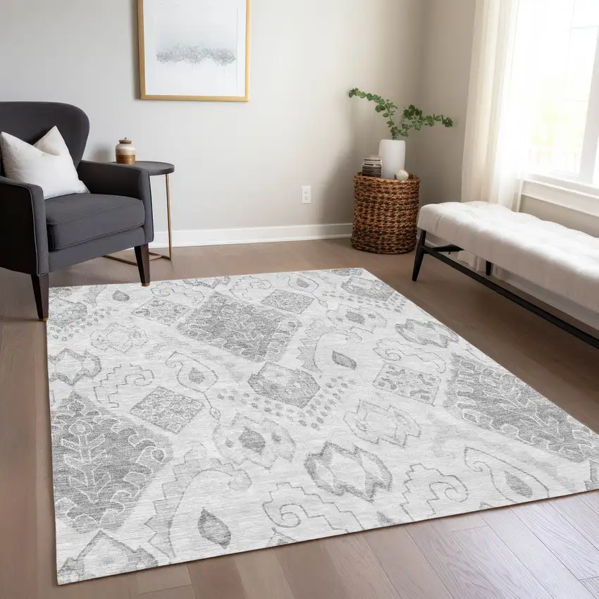 Silver Gray And Charcoal Moroccan Washable Indoor Outdoor Area Rug Photo 9