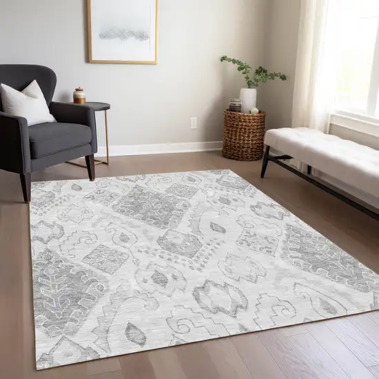 Silver Gray And Charcoal Moroccan Washable Indoor Outdoor Area Rug Photo 9