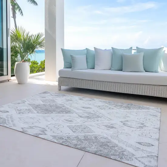 Silver Gray And Charcoal Moroccan Washable Indoor Outdoor Area Rug Photo 7