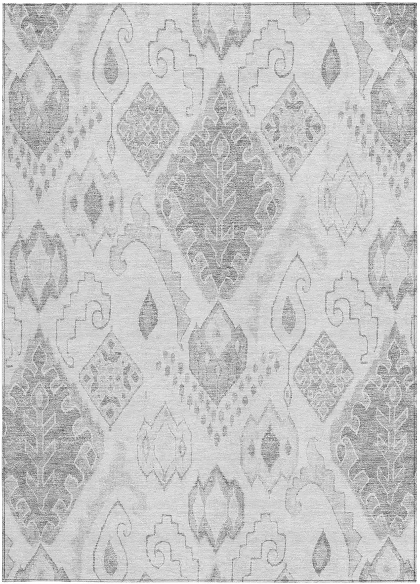 Silver Gray And Charcoal Moroccan Washable Indoor Outdoor Area Rug Photo 7