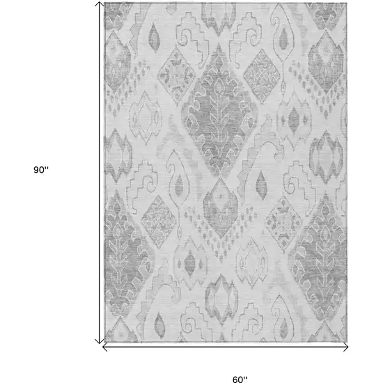 Silver Gray And Charcoal Moroccan Washable Indoor Outdoor Area Rug Photo 3