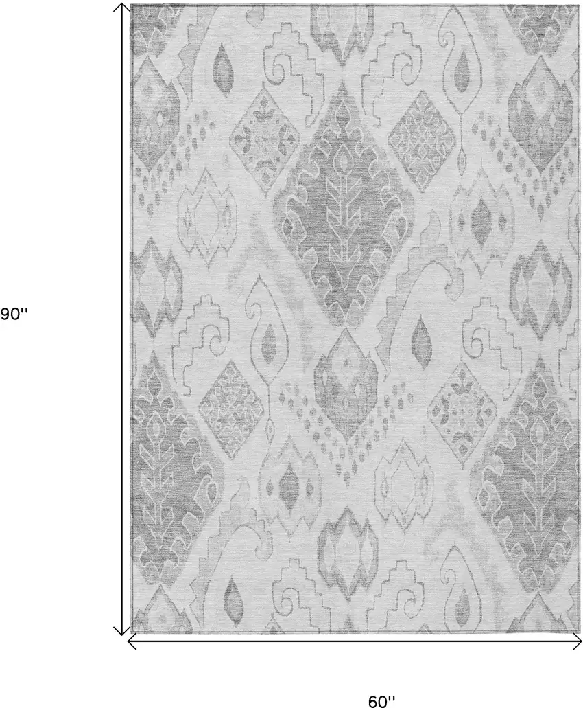 Silver Gray And Charcoal Moroccan Washable Indoor Outdoor Area Rug Photo 3