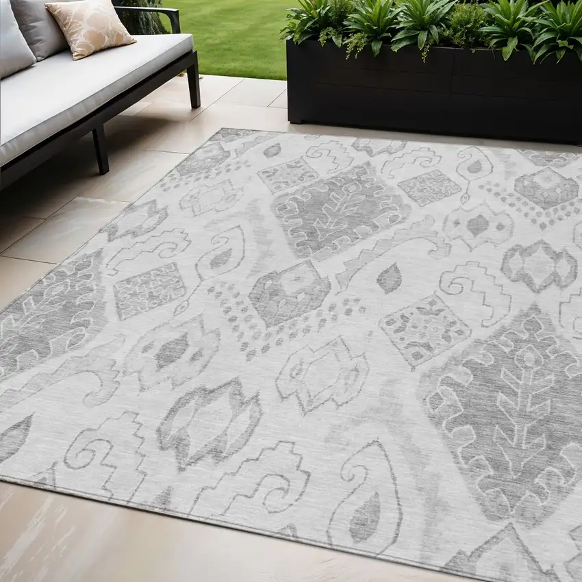 Silver Gray And Charcoal Moroccan Washable Indoor Outdoor Area Rug Photo 1