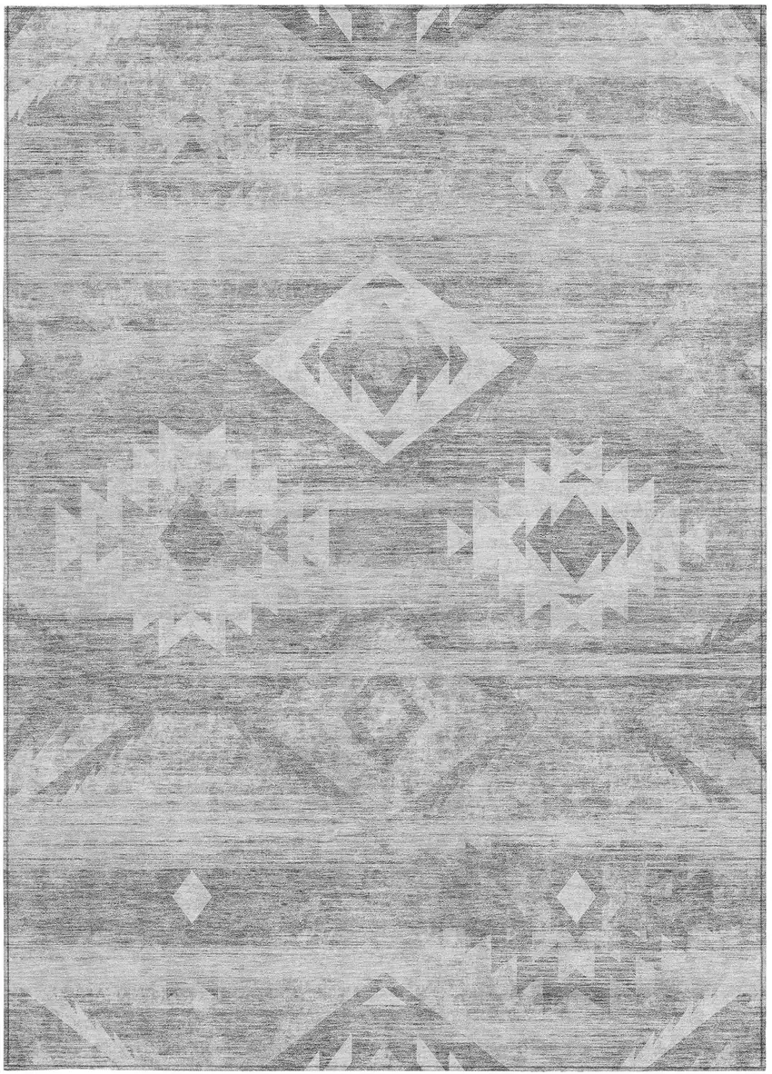 Silver Gray And Charcoal Southwestern Washable Indoor Outdoor Area Rug Photo 7