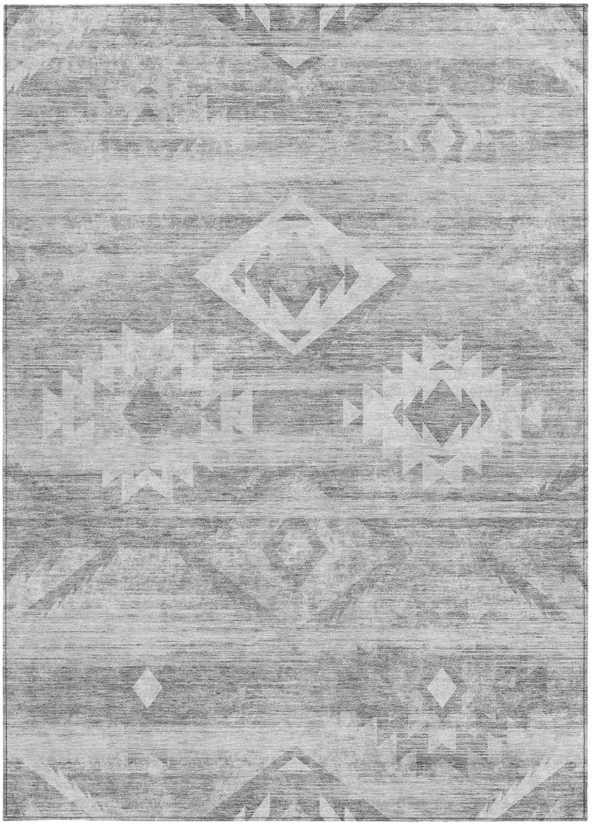 Silver Gray And Charcoal Southwestern Washable Indoor Outdoor Area Rug Photo 7