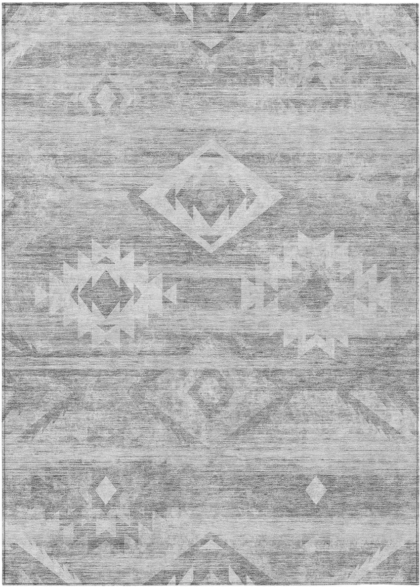 Silver Gray And Charcoal Southwestern Washable Indoor Outdoor Area Rug Photo 2