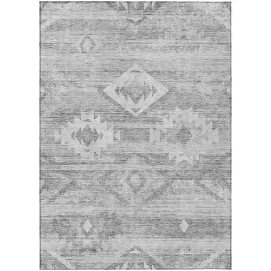 Silver Gray And Charcoal Southwestern Washable Indoor Outdoor Area Rug Photo 2