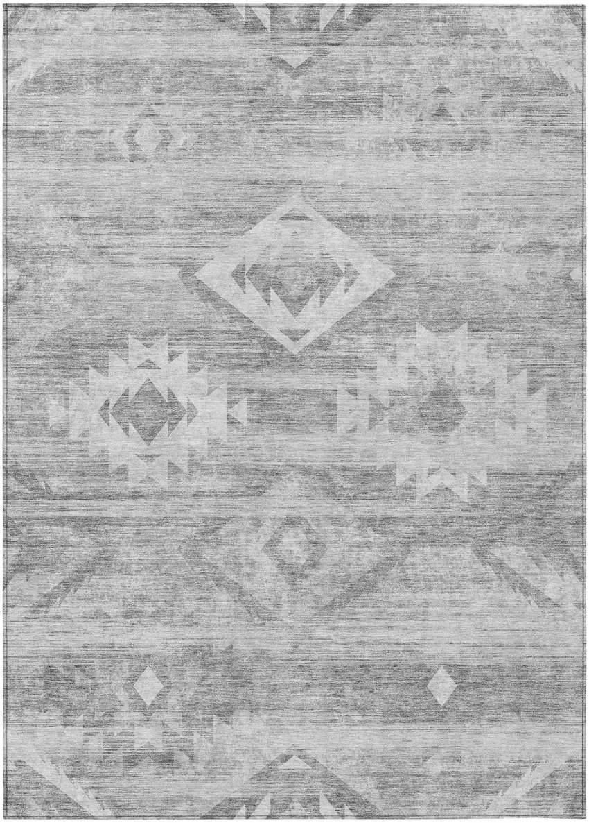 Silver Gray And Charcoal Southwestern Washable Indoor Outdoor Area Rug Photo 2