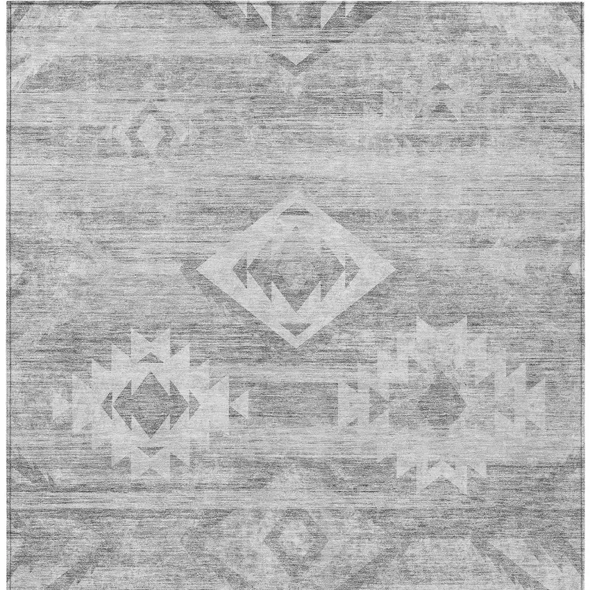 Silver Gray And Charcoal Southwestern Washable Indoor Outdoor Area Rug Photo 6