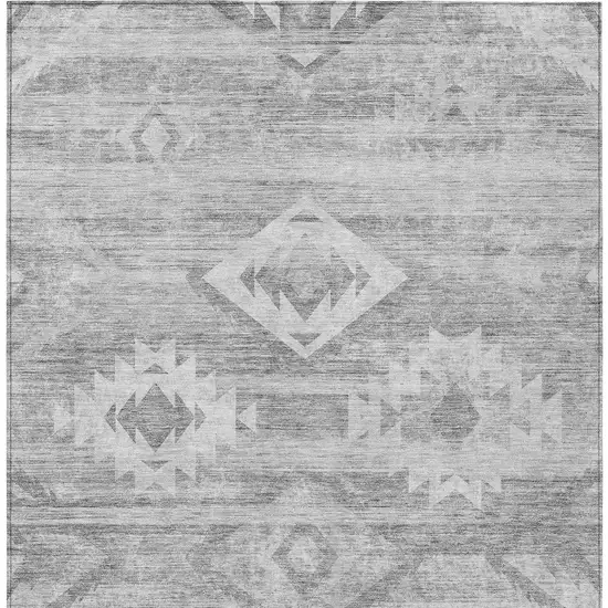 Silver Gray And Charcoal Southwestern Washable Indoor Outdoor Area Rug Photo 6