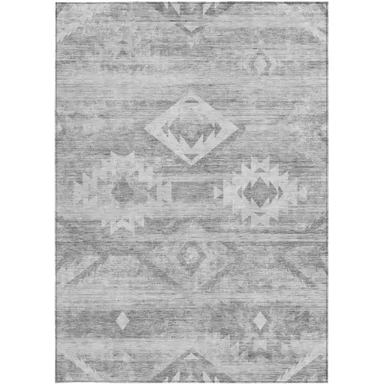 Silver Gray And Charcoal Southwestern Washable Indoor Outdoor Area Rug Photo 7