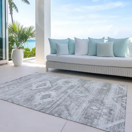 Silver Gray And Charcoal Southwestern Washable Indoor Outdoor Area Rug Photo 8