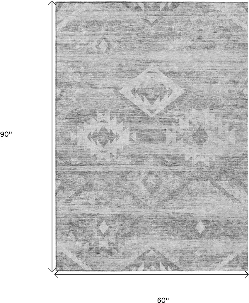 Silver Gray And Charcoal Southwestern Washable Indoor Outdoor Area Rug Photo 3