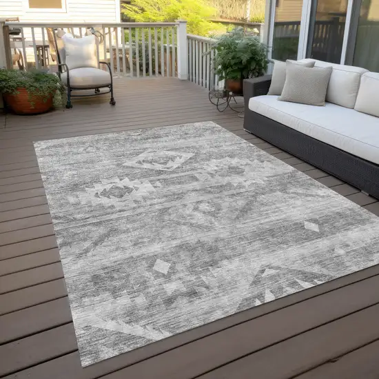 Silver Gray And Charcoal Southwestern Washable Indoor Outdoor Area Rug Photo 9