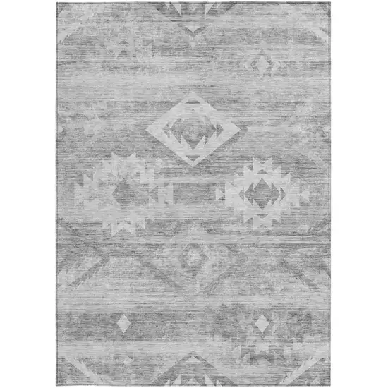 Silver Gray And Charcoal Southwestern Washable Indoor Outdoor Area Rug Photo 6