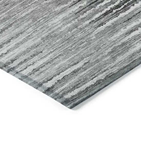 Silver Gray And Charcoal Striped Washable Indoor Outdoor Area Rug Photo 5