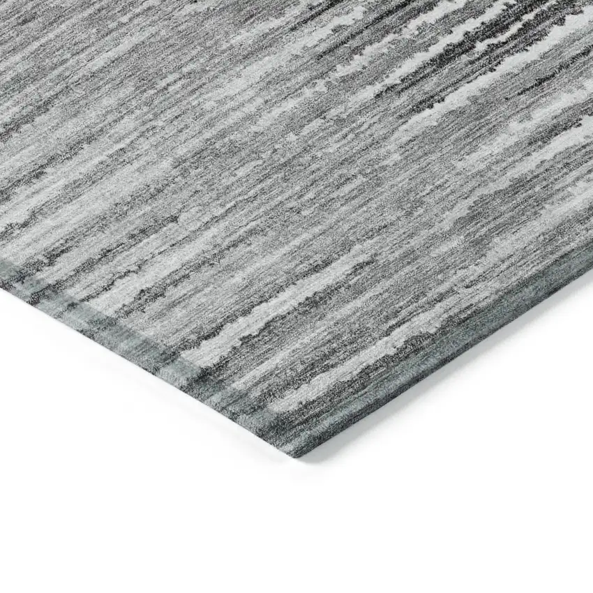 Silver Gray And Charcoal Striped Washable Indoor Outdoor Area Rug Photo 5