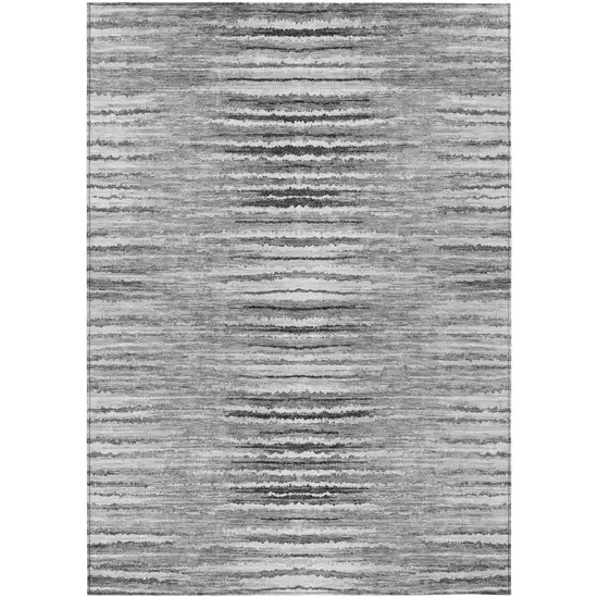 Silver Gray And Charcoal Striped Washable Indoor Outdoor Area Rug Photo 2