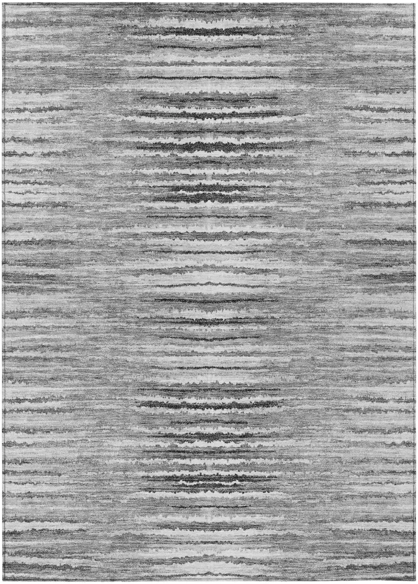 Silver Gray And Charcoal Striped Washable Indoor Outdoor Area Rug Photo 2
