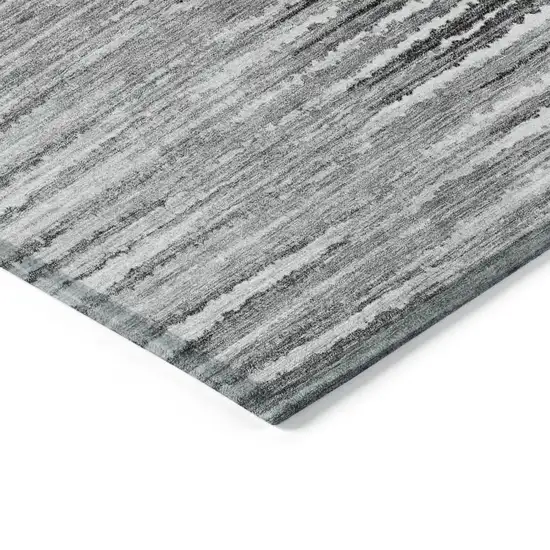 Silver Gray And Charcoal Striped Washable Indoor Outdoor Area Rug Photo 5