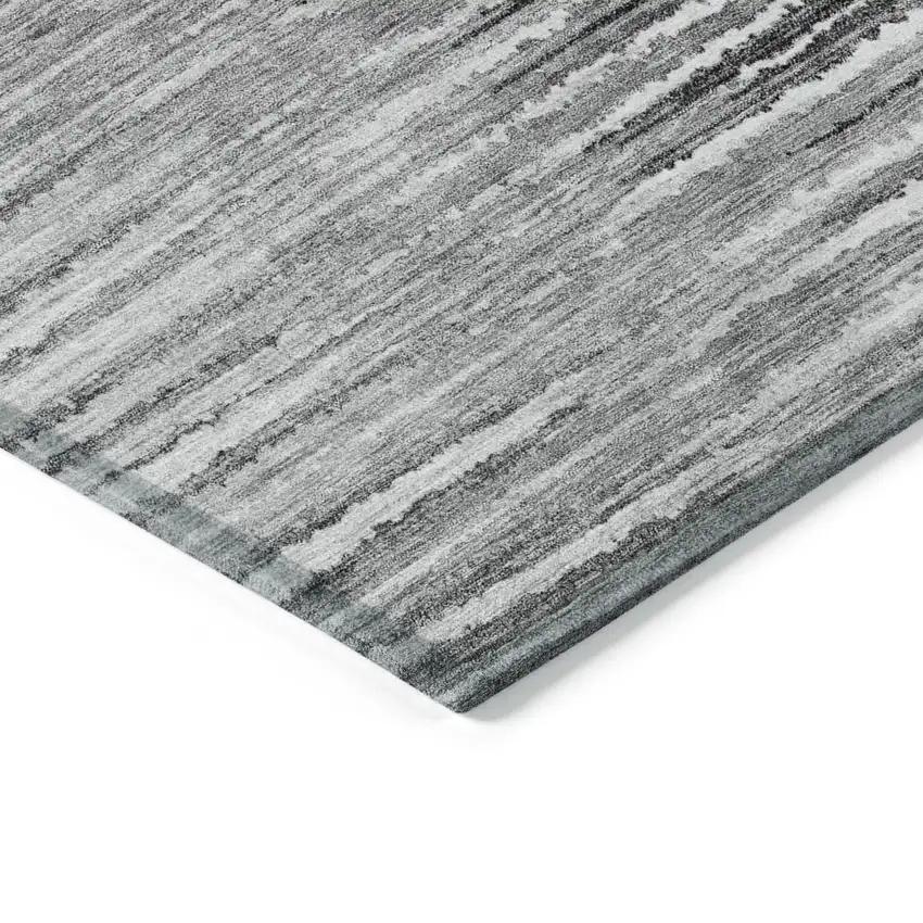 Silver Gray And Charcoal Striped Washable Indoor Outdoor Area Rug Photo 5