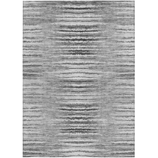 Silver Gray And Charcoal Striped Washable Indoor Outdoor Area Rug Photo 6