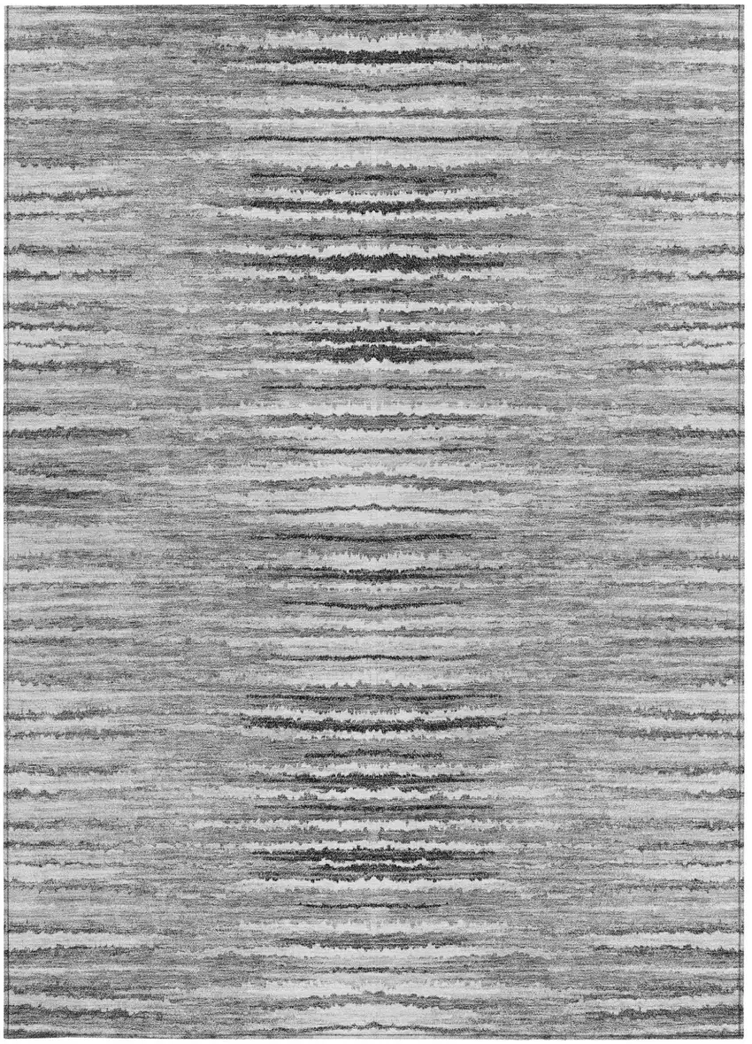 Silver Gray And Charcoal Striped Washable Indoor Outdoor Area Rug Photo 6