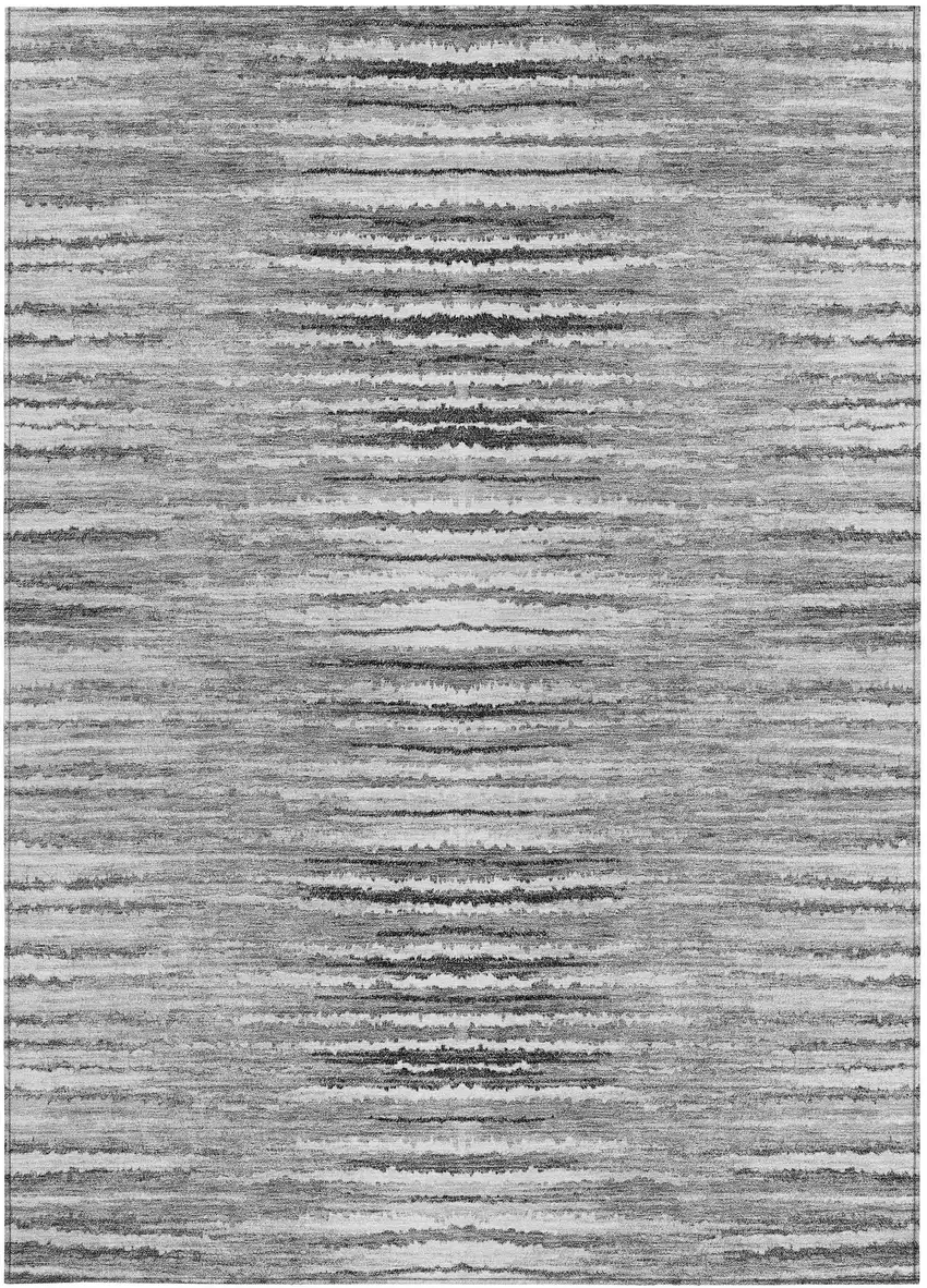 Silver Gray And Charcoal Striped Washable Indoor Outdoor Area Rug Photo 6