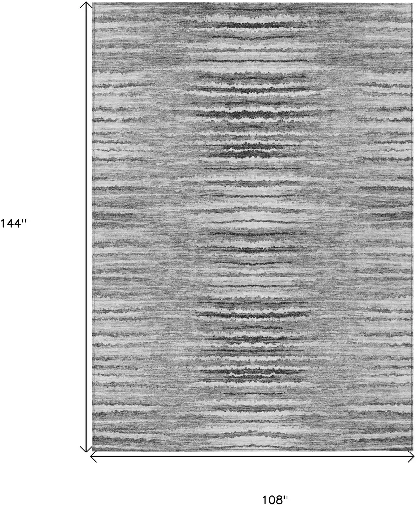 Silver Gray And Charcoal Striped Washable Indoor Outdoor Area Rug Photo 3