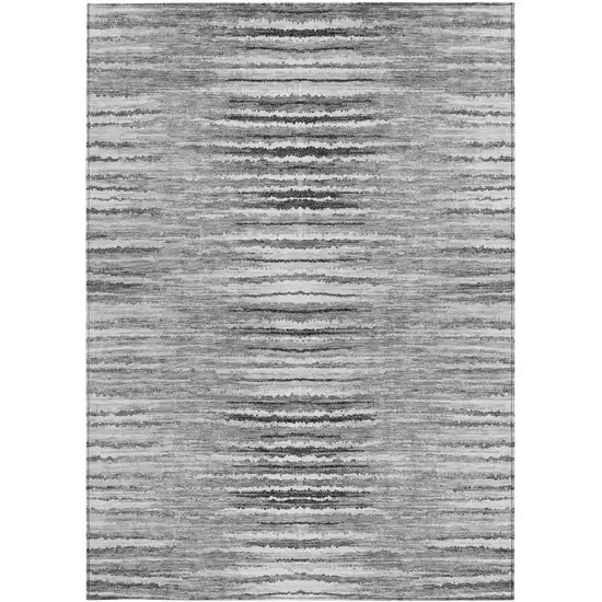 Silver Gray And Charcoal Striped Washable Indoor Outdoor Area Rug Photo 6