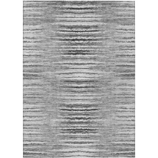 Silver Gray And Charcoal Striped Washable Indoor Outdoor Area Rug Photo 2
